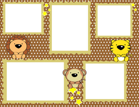 picture frame baby animals cartoon illustration background in vector format