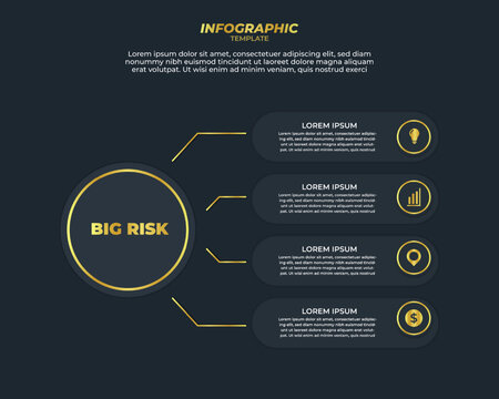 gold infographic design with 4 steps for data visualization, diagram, annual report, web design, presentation. Vector business template