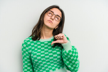 Young caucasian woman isolated on white background showing a dislike gesture, thumbs down. Disagreement concept.