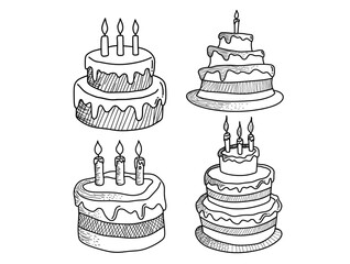 Set of Birthday cake doodle.