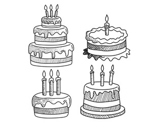 Set of Birthday cake doodle.