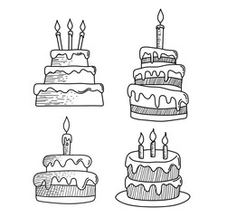 Set of Birthday cake doodle.