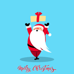 Santa Claus for Christmas and New Year. Santa with a gift. Cheerful hand drawn santa. Vector illustration