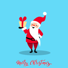 Santa Claus for Christmas and New Year. Santa with a gift. Cheerful hand drawn santa. Vector illustration