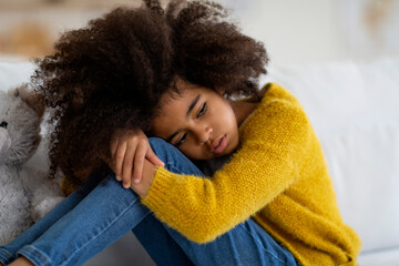 Closeup of unhappy afican american little black girl