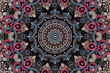 Seamless pattern ethnic boho art mandala doodle vector background