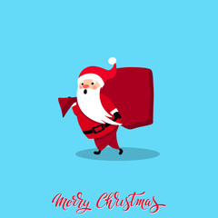 Santa Claus for Christmas and New Year. Santa with a bag of gifts. Cheerful hand drawn santa. Vector illustration