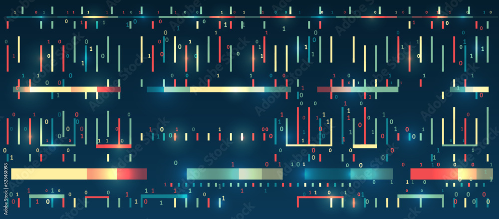 Poster Futuristic network or business analytics. Structuring the flow of information. Data analytics concept. Sorting a large amount of data on a dark background. Big data visualization.
