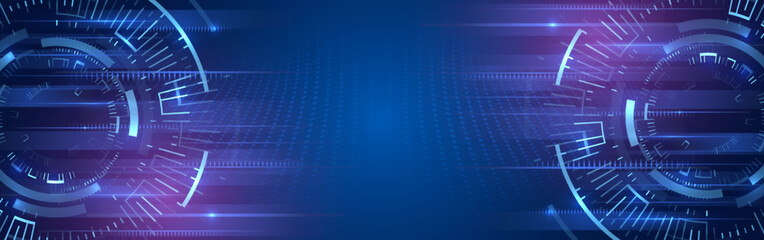 Obraz premium Hi-tech elements for presentation. Technology innovation concept template background. Sci-fi, artificial intelligence, engineering, big data visualization banner.