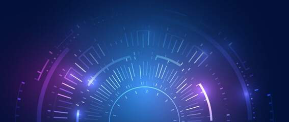 Abstract circle technology communication, vector illustration. Hi-tech computer digital technology concept. Wide Blue background with various technological elements.