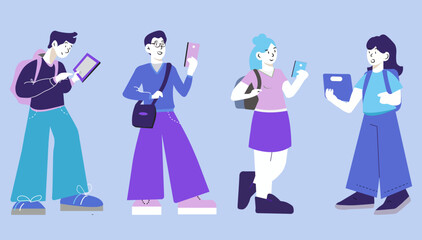 People with mobile phones and laptops communicate with each other.