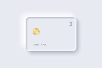 Neumorphic credit card mockup. Trendy minimal design template.