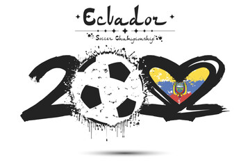 Soccer championship 2022. Number 2022, consisting of a soccer ball instead of a zero and a heart in the colors of the flag of Ecuador, formed from two twos looking at each other. Vector illustration