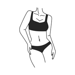 Female character abstract body part, isolated girl wearing underwear, feminine elegance and aesthetics. Personage minimal drawing. Vector in flat style, outline linear art
