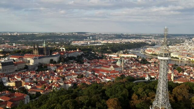 Aerial view on Prague and the Petrin tower