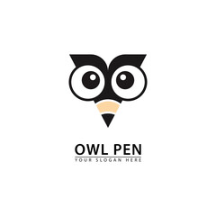 writing pen combination owl logo icon. study symbol, study, isolated on white background. vector illustration of simple flat school logo icon.