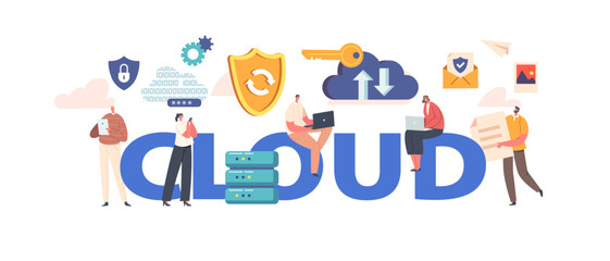 Fototapeta premium Cloud Storage Concept. Digital Service Or Application Transfering Information To Server Or Hosting Service, Data Center