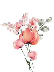 Watercolor of spring floral bouquet