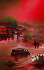 art color of flood in red town