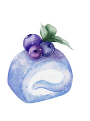 Blue berries swiss cake roll watercolor