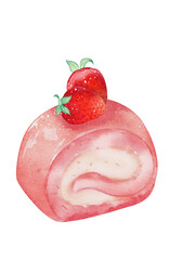 Strawberries swiss cake roll watercolor