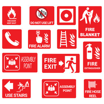 A set of vector fire safety icons which can be used in fire safety courses