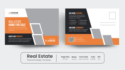 Real Estate Postcard Vector Template.Modern & Elegant Template For Home Sale Post Card