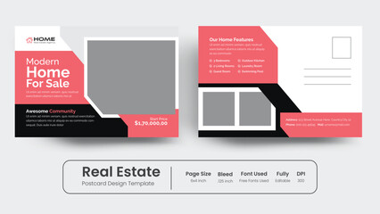 Real Estate Postcard Vector Template.Modern & Elegant Template For Home Sale Post Card