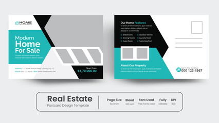 Real Estate Postcard Vector Template.Modern & Elegant Template For Home Sale Post Card