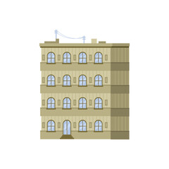 Residential house for living or working in office, building. City or town construction with several levels, multi story landmark and urban architecture in metropolis. Vector illustration