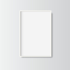 Vector picture frame mockup design. Realistic vertical poster or painting frame mock up template isolated. Blank artwork on the wall. Vector illustration design