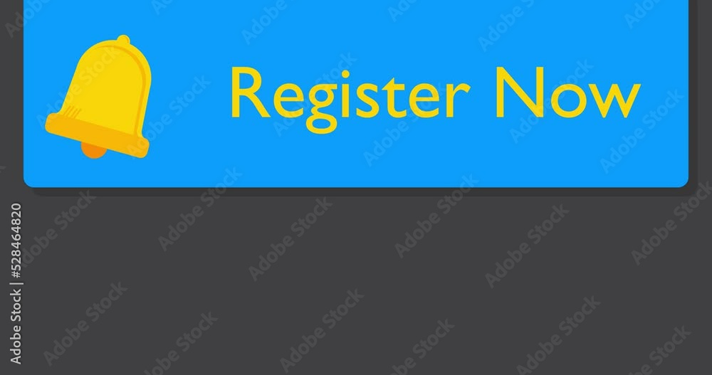 Poster register now text on notification bubble from portable information device screen. mobile app message