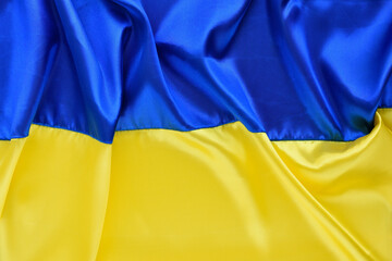 Flag ukraine silk background, Detailed wavy fabric structure.