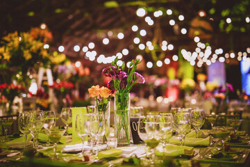 Wedding table set up at dinner.