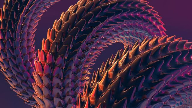 Dark snake body moves close-up on purple background 3D 4K loop animation