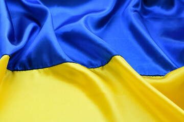 Flag ukraine silk background, Detailed wavy fabric structure.