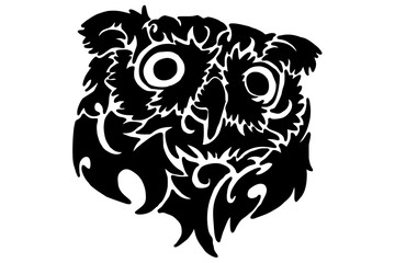 Black Owl Head Tribal Tattoo Vector
