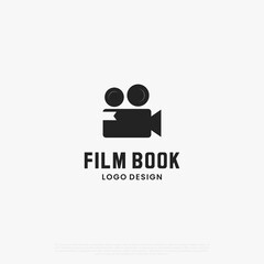 Film book logo design modern, projector with book logo icon template silhouette