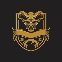 Devil's emblem, badge, label, logo or t-shirt print in monochrome vintage style