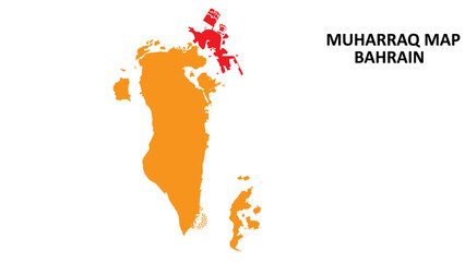 Muharraq State and regions map highlighted on Bahrain map.