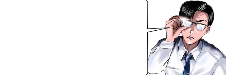 イケメン先生メガネを光らせ大事な忠告をするカラー漫画イラスト