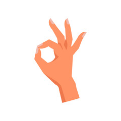 Okay symbol hand gesture, isolated fingers forming circle. Assurance of agreement or consensus. Satisfaction or accordance sign nonverbal communication. Vector in flat style