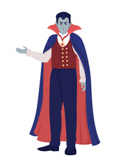 Vampire semi flat color vector character. Editable figure. Full body person on white. Halloween party costume simple cartoon style illustration for web graphic design and animation