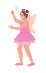 Cute girl in fairy dress semi flat color vector character. Editable figure. Full body person on white. Halloween party simple cartoon style illustration for web graphic design and animation
