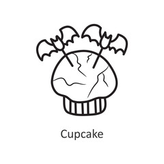 Cupcake vector outline Icon Design illustration. Halloween Symbol on White background EPS 10 File