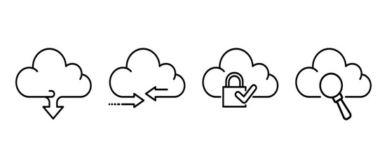Cloud icon. Download, share, protect, search. Cloud icon set - vector illustration.