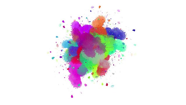 water color ink spot appears. ink splatter compositing. Abstract ink splash, blot, splat, brush stroke, fluid art, overlay, alpha matte composition, spread on a white paper background.