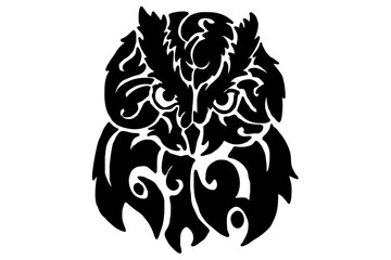 Black Owl Head Tribal Tattoo Vector
