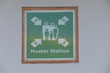 Cruise ship Muster station emergency sign for guest and crew togeather Muster station  sign on a...