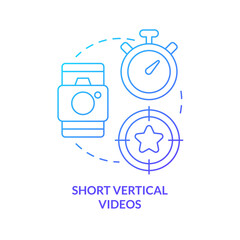 Short vertical videos blue gradient concept icon. Multimedia content format. Social media trend abstract idea thin line illustration. Isolated outline drawing. Myriad Pro-Bold font used